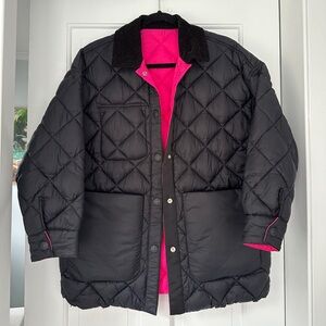 Calvin Klein Jeans Reversible Black Neon Pink Barn Puffer in Size Small
